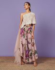 Pearl Work One Shoulder Cape Set