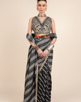 Oxford Blue Chevron Saree Set