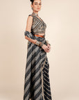 Oxford Blue Chevron Saree Set