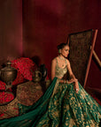 Teal Broad Belt Brocade Lehenga Set