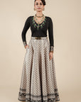 Pearl Ivory - Black Printed Skirt Set