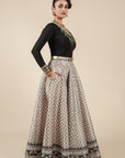 Pearl Ivory - Black Printed Skirt Set