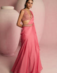 Pop Pink Lehenga Saree