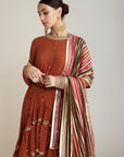 Rust Round Neck Asymmetrical Kurta Pant Set
