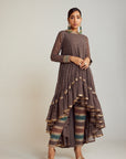 Charcoal Grey Round Neck Asymmetrical Kurta Pant Set