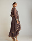 Charcoal Grey Round Neck Asymmetrical Kurta Pant Set