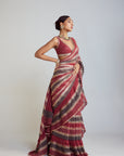 Pre Draped Charcoal Grey Multicolor Saree Set