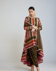 Olive Green Round Neck Asymmetrical Kurta Set