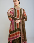 Olive Green Round Neck Asymmetrical Kurta Set