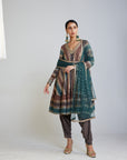 Mud Green V Neck A Line Dhoti Kurta Set