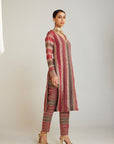 Charcoal Grey V Neck Straight Kurta Pant Set