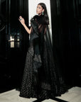 Florin Cutwork Lehenga With Asymmetrical Feather Cape