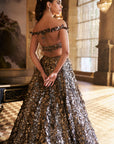 Metallic Silver 3D Lehenga Set