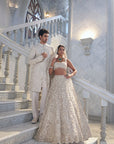 Cream Thread Work Sherwani Set