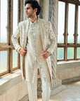Beige Mirror Work Sherwani Set