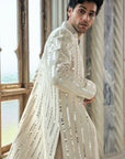 Beige Mirror Work Sherwani Set