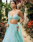 Turquoise Sequin Lehenga Set
