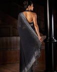 Navy Blue Crystal Georgette Saree