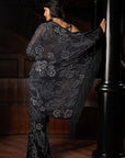 Steel Blue Crystal Georgette Saree