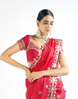 Crimson Red Mirror Work Saree