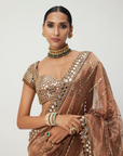 Copper Shimmer Organza Saree Set - Ready to Ship