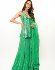 Green Mirror Work Sharara Set - Ready to Ship