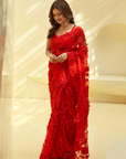 Ruby Red Floral Saree - Ready to Ship