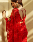 Ruby Red Floral Saree - Ready to Ship