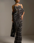 Black Georgette Crystal Embroidered Saree - Ready to Ship