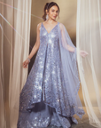 Blue Mirror Work Jacket Sharara Set - Ready to Ship