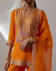 Orange Sharara Set with Hand Embroidery - Ready to Ship