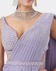 Mauve Wrinkled Lurex Pre-Draped Saree - Ready to Ship