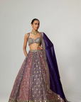 Teal Wine Multicolor Lehenga Set with Dupatta and Optional Double Dupatta