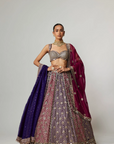 Teal Wine Multicolor Lehenga Set with Dupatta and Optional Double Dupatta