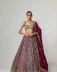 Teal Wine Multicolor Lehenga Set with Dupatta and Optional Double Dupatta