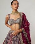 Teal Wine Multicolor Lehenga Set with Dupatta and Optional Double Dupatta