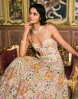 Nude Multi-Coloured Floral Gown