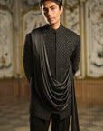 Black Draped Bandhgala Set