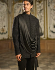 Black Draped Bandhgala Set