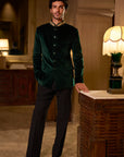 Emerald Green Velvet Bandhgala Set
