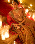 Red & Emerald Zardosi Lehenga Set