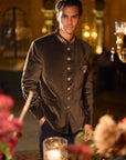 Olive Green Velvet Bandhgala Set