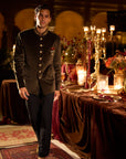 Olive Green Velvet Bandhgala Set