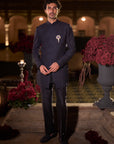 Navy Blue Abstract Sherwani Set