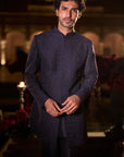 Navy Blue Abstract Sherwani Set