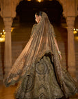 Moss Green Applique Lehenga Set