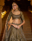 Moss Green Applique Lehenga Set
