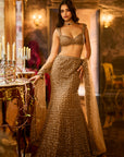 Antique Gold Sequin Fit & Flare Skirt Set
