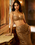 Antique Gold Sequin Fit & Flare Skirt Set