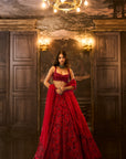 Red Sequin & Crystal Lehenga Set